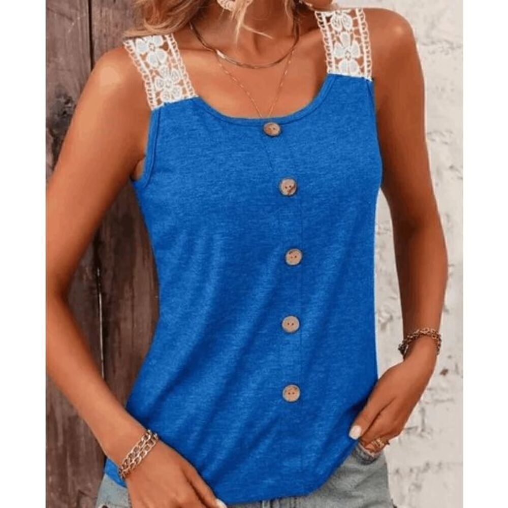 Women's Navy Lace StrapโButton-accentโTankโTopโM